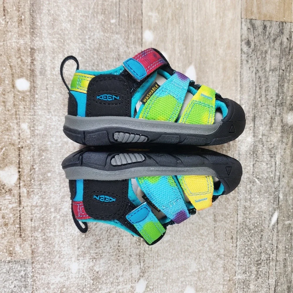KEEN Newport H2 Kids Sandals Sz 4 Rainbow Tie Dye Lace-Lock Bungee Round Toe